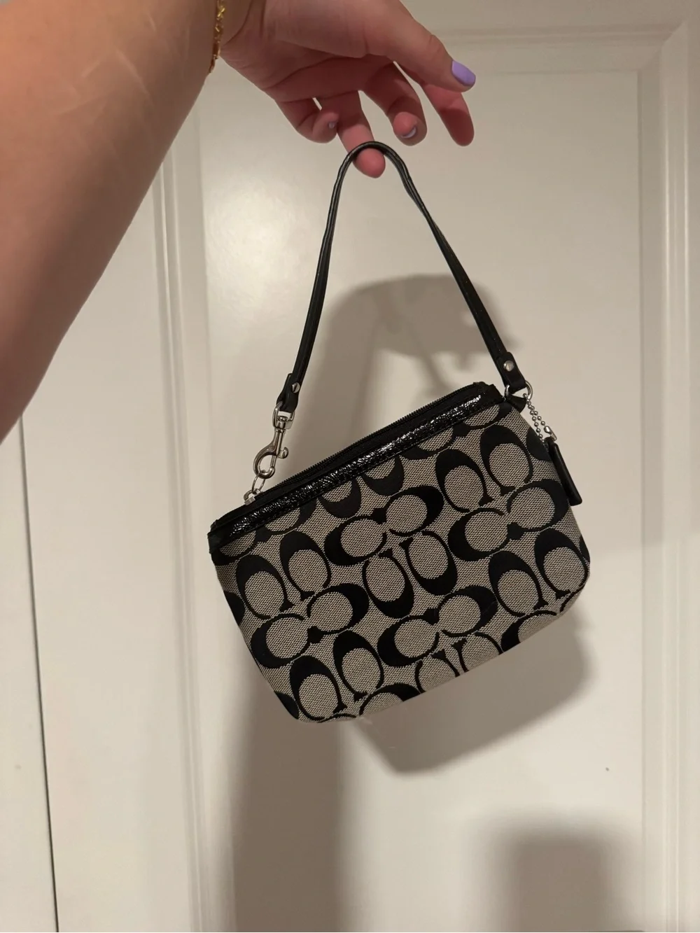 Coach Black & Cream Signature Canvas Wristlet
